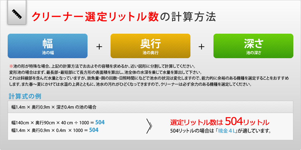 クリーナー選定リットル数の計算方法